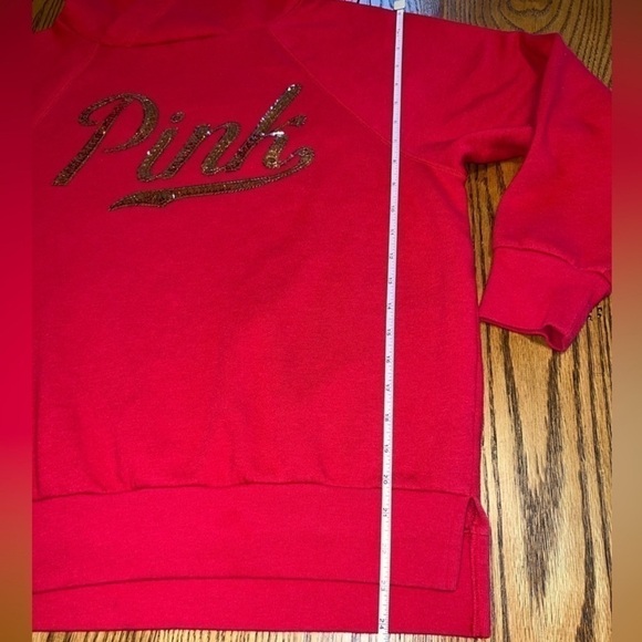 PINK by Victoria’s Secret Spellout Sequin Red Hooded Sweatshirt - Picture 12 of 12